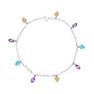 [Clearance] FAR EAST 18K/750 White Gold Amethyst, Yellow Topaz & Blue Topaz Charm Bracelet/Anklet