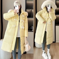 Cow horn button cotton jackets for women winter long new style warm loose thick fur collar coats