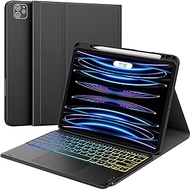 GreenLaw iPad Pro 12.9 inch (6th, 5th, 4th Gen.- 2022, 2021, 2020) Case with Keyboard, Stain-Resistant Cover, DIY Backlit, 2 Device Connetion, Smart Touchpad Keyboard for iPad Pro 12.9, Obsidian Black