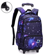 Trolley School Bag 2 or 6 Wheels Staircase Waterproof Kids Trolley Bag Backpack Wheeled Detachable Secondary School Bag with Roller Free Shipping Ready Stock Present Gift ZR1225