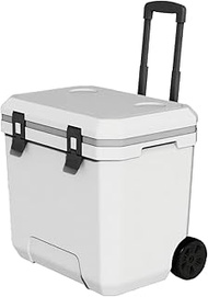 MandKreator 38QT Portable Wheeled Cooler with Retractable Handle, Ultra-Light Ice Chest with Cup Hol