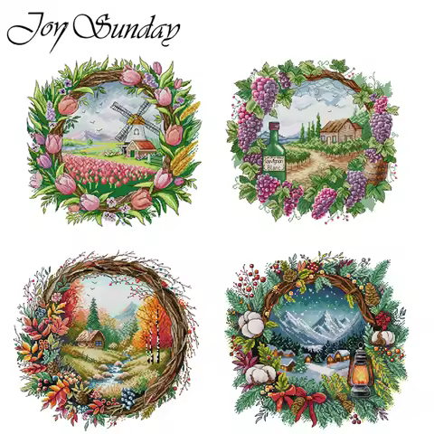 The Four Seasons Scenery Series in The Wreath Cross Stitch Kit Pure Handmade Sewing Embroidery Paint