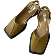 Square Toe Zebra Pattern Half Slipper - Spring Flat Leather Strap Sandals for Women