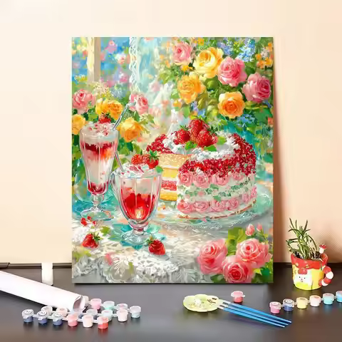 Acrylic Paint By Numbers Delicious Cake Painting By Numbers on Canvas Coloring By Number for Adults 