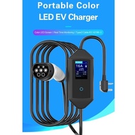 EV PHEV Car Charger Type 2 Portable Charger Color LED Screen 16A 13A 10A 8A 5 Meter 3 pin UK Malaysi