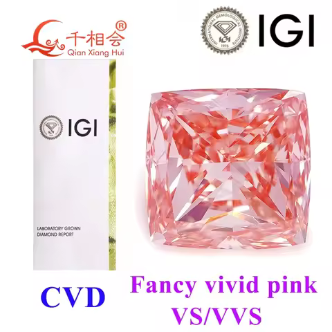 1ct VVS2 IGI Certified CVD Diamond Vivid Pink Cushion Shape Lab Grown Stone for Jewelry Promotion