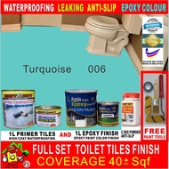 006 turquoise // FULL SET Epoxy Floor Coating ( FREE Tool Set ) ( 1L PRIMER WATERPROOF+1L EPOXY PAINT+0.5 KG ANTI-SLIP )