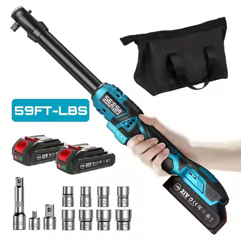 Seesii 6.3'' Extended Electric Ratchet Wrench kit 21V 3/8" Cordless Electric Wrench 80Nm Angle Wrenc