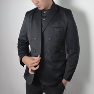 jas blazer pria tuxedo abu tua dan hitam semiwool double breasted slimfit