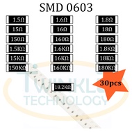 Resistor SMD 0603 1.5 ohm, 1.6 ohm, 1.8 ohm,  15 ohm, 16 ohm, 18 ohm, 150 ohm, 150K ohm, 160K ohm, 1
