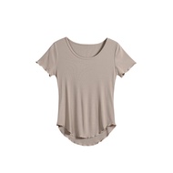 Zhaolu Si Airy Quần Dài Drapey Ống Rộng Quần Áo Thun Nữ Tay Ngắn Mùa Hè Áo Đáy Dễ Thương Phong Cách 