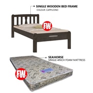 Single Wooden Bed Frame + Sea Horse 4 inch Foam Mattress (Assembly Included)