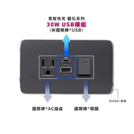 【易智快充】30W USB插座面板for國際牌®Risna®系列 灰色-開關+插座