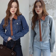 urban apparels | marmar suede denim jacket เสื้อแจ็กเก็ตยีนส์ดีเทล suede ทรงครอป