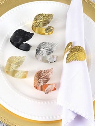 4入組自然風格模擬樹葉餐巾環，適用於戶外家居，廚房，餐廳，旅館，農舍，生日派對，節慶慶祝，婚禮派對，全年裝飾餐巾環