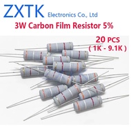 CHIP IC 20PCS 3W Carbon Film Resistor 5% color ring 1K-9.1K 1K 1.2K 1.5K 1.8K 2K 2.2K 2.4K 2.7K 3K 3