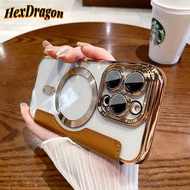 HEXDRAGON Electroplated Magnetic Built-in Card Slot Leather Folio Soft Transparent Phone Case for Apple IPhone 14 Pro Max 14 12 Promax 13 Pro Max 12 Promax 11 Promax 12 Pro 11 14 Plus Phone Casing Cases Back Cover Shockproof with Lens Film Protector