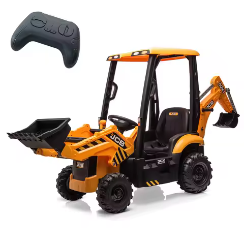 4 in 1 Ride on Excavator & Bulldozer, 12V Kids Electric Vehicle w/ Remote Control, Front Loader, Dig