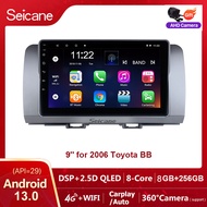 Seicane 9 นิ้ว 2.5D QLED หน้าจอสัมผัส Android 13.0 หูฟังเครื่องเล่นวิทยุ 2006 Toyota BB GPS นำทางบลู