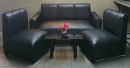 sala set black leather with glass table sofa uratex foam COD !!!