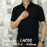 Promo Murah POLO 6 Kaos Kerah Hitam Polos Baju Pria Cowok Bahan Lacos Kaus Pendek - Hitam, M Bisa COD