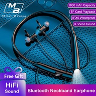 Mini Born TWS Earphone Bluetooth 5.2 In-Ear Headphones Neck Hanging Earbuds IPX5 Waterproof Sport Earphone HIFI Stereo Headset LED Power Display Earbuds Support TF Card Remote Photo With Flashlight