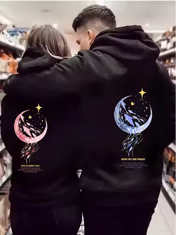 Starry sky graphic print, street fashion sportswear, casual couple autumn and winter hoodies