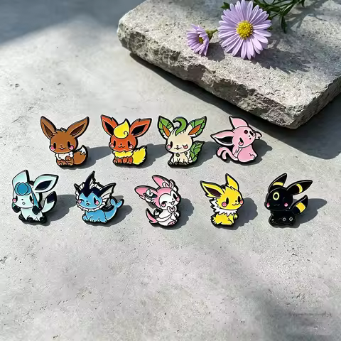 Pokemon Eevee Family Enamel Pin Cartoon Anime Metal Lapel Brooch For Denim Jacket Backpack Hat Decor