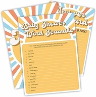 Baby Shower Word Scramble Game Set - Retro Sunshine, Sun Theme Baby Shower Game Kit, Gender Reveal,