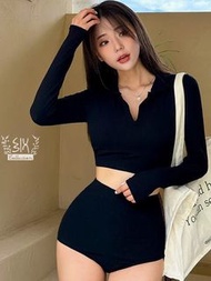 長袖泳衣 銅鑼灣門市大量現貨可試換高腰滑水游水潛水 黑色black