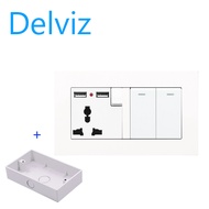 DELVIZ 2GANG/2WAY light switch + 3-hole USB wall socket. 13A power switch socket. EU socket US socke