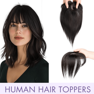Real Human Hair 8-14 Inch Clip-In Hair Toppers For Women Fluffy Style With Bangs 2 Clips Secure Fit 