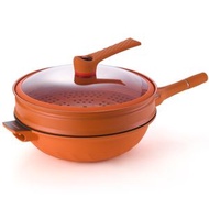 內地直送 - 微壓不粘鍋/家用多功能炒菜鍋/帶蒸籠鋁制一體壓鑄/電磁爐明火通用鍋