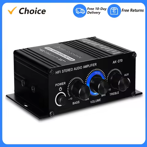 AK270 Mini Audio 2-Channel Stereo Power Amplifier Portable Sound Amplifier AUX Input Speaker Amp for