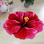 Household Creative Red Hibiscus Plush Carpet Living Room Floor Mat Fashion Bedroom Bedside Carpet Re