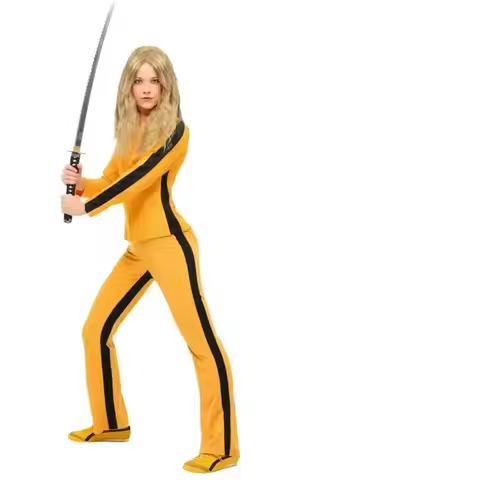 wiwiwi 123Movie Kill Bill The Bride Beatrix Kiddo Cosplay Costume Kung Fu Jumpsuit for Women Hallowe