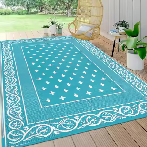 Waterproof Outdoor Rug 9x12, Reversible Plastic Straw Patio Mat for Deck, Camper, Porch, Balcony