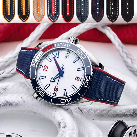 20mm 21mm 22mm Curved end Nylon Rubber Watchband For Omega Seamaster 300 Speedmaster Planet Ocean 60