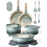CAROTE 20pcs Titanium Cookware Set, Pots and Pans Set Detachable Handle