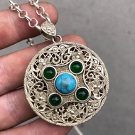 Antique Daqing Qianlong Year Green Beads Silver Lock Antique Miscellaneous Collection Antique Daqing