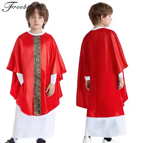Kids Halloween Pope Cosplay Costume Long Sleeve Zipper Robe Holy Father Biblical Catholic Bishop Chu