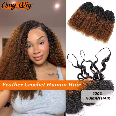 T1B/30 Burmese Kinky Curly Feather Crochet Human Hair The 3rd Generation Feather Crochet Weave Hair 