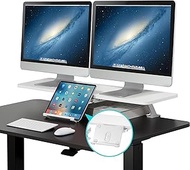 AVLT Dual 32" Monitor Clamp-On Monitor Riser Desk Shelf with Slide-Out Holder for Convertible Laptop Tablet Smartphone (Black) - Floating Monitor Stand (Clamp-On Shelf Only)