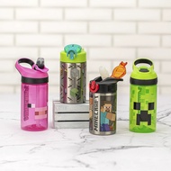 กระติกน้ำ ขวดน้ำ มายคราฟ ลายหมู Zak Designs 16oz Kids Water Bottle Plastic with Flip Straw Carry Handle, Minecraft Creeper &amp; Pig