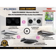 Fujioh FR-FS2290RP/VP Slim Cooker Hood 89cm Dual Tone Finish Color  + Fujioh FH-GS6530 SVGL/SVSS 3 B
