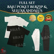 T-SHIRT ALHERA POKET BERZIP & SELUAR AL-ANDALUS/AL-HERA - UNISEX PUTIH DAN HITAM