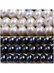 1 cadena de cuentas de perlas de agua dulce natural con forma de papa, cuentas blancas y negras con encantos para hacer collares, pulseras y accesorios de joyería DIY