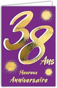 Afie 69-2438 38th Birthday Card Glossy Gold Textured for Men Indoor Use with Envelopes Made in Franc