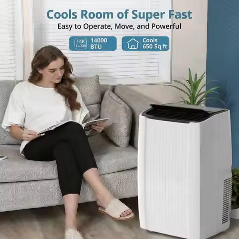 14000 BTU Portable Air Conditioner – 3-in-1 Cooling, Dehumidifier & Fan – Energy Efficient, Quiet, R