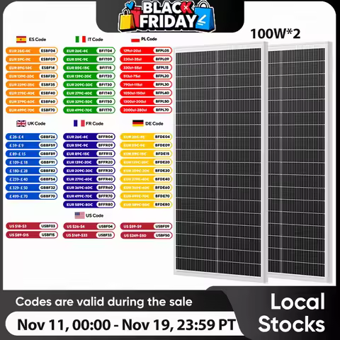 WERCHTAY 200W 12V 12BB Monocrystalline Solar Panel Waterproof for RV Marine Camping Roof Off-Grid Ba